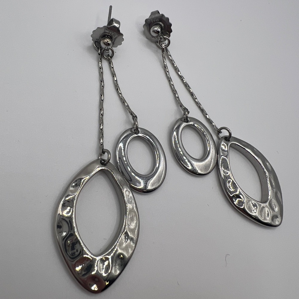 Lia Sophia Silver Tone Hammered Oval Double Strand Drop Dangle Earrings